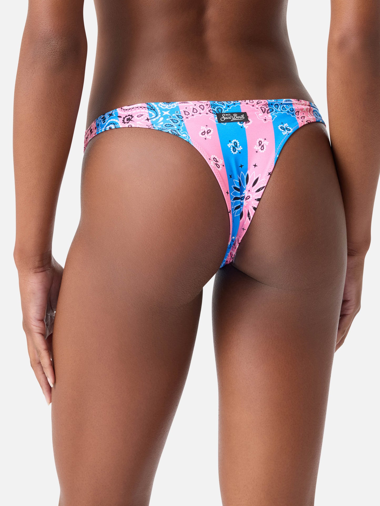 Bikini Judy Naomi bralette stampa bandana righe azzurro polvere e rosa
