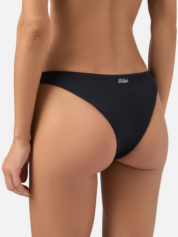 Black ribbed cheeky swim briefs