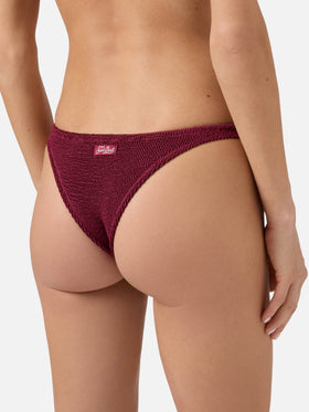 Slip mare Naomi modello brasiliana in tessuto crinkle bordeaux