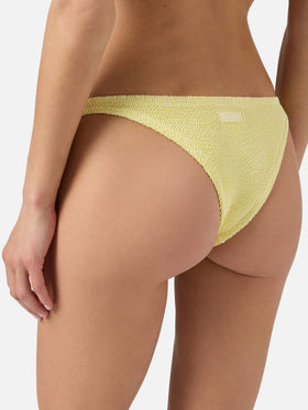Naomi brazilian bikini bottoms in light yellow crinkle fabric