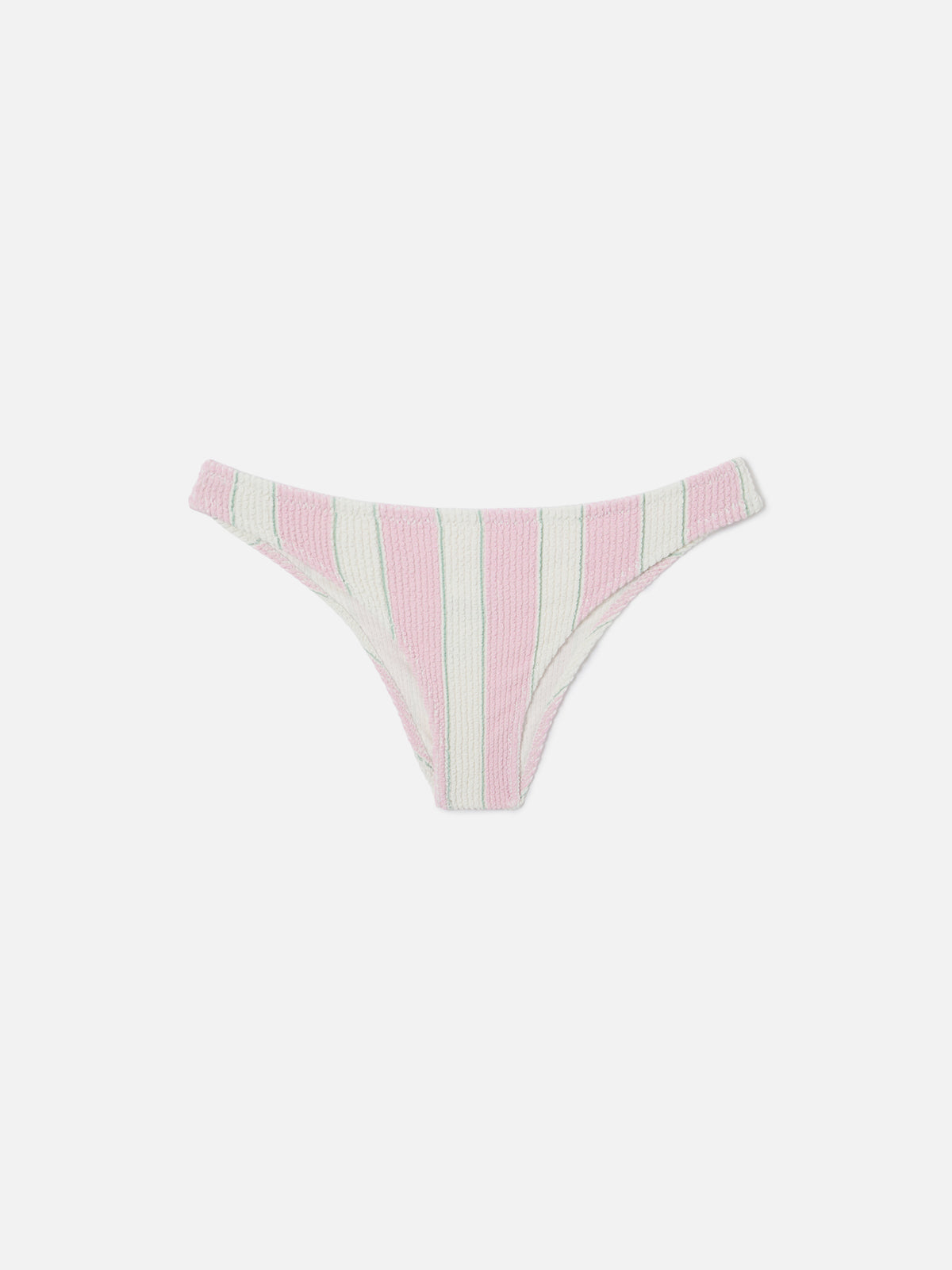 Klassische Elise Bikinihose aus gekräuseltem Stoff mit rosa-weißen Streifen 