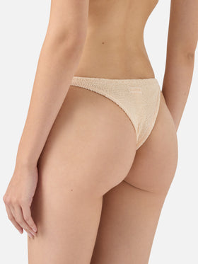 Bikini Yulia Naomi a fascia in tessuto crinkle beige