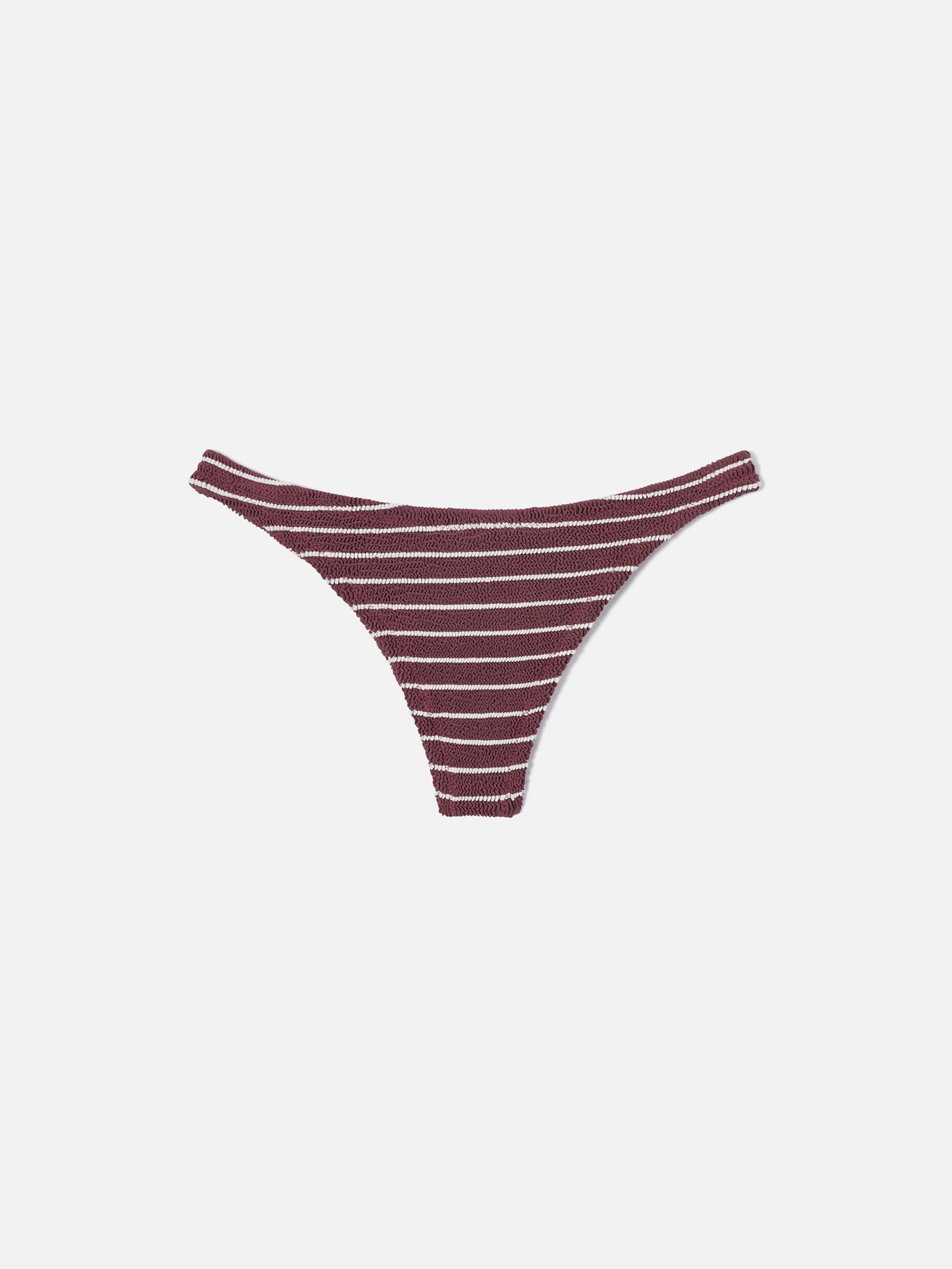Naomi brazilian bikini bottoms in burgundy and white striped crinkle fabric