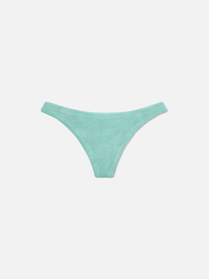 Slip mare Naomi modello brasiliana in tessuto crinkle lurex verde acqua