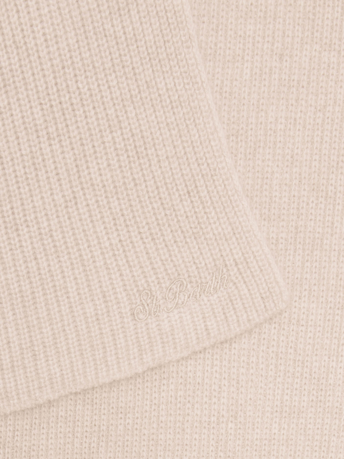 Scaldacollo con cappuccio Nell beige in cashmere con ricamo logo