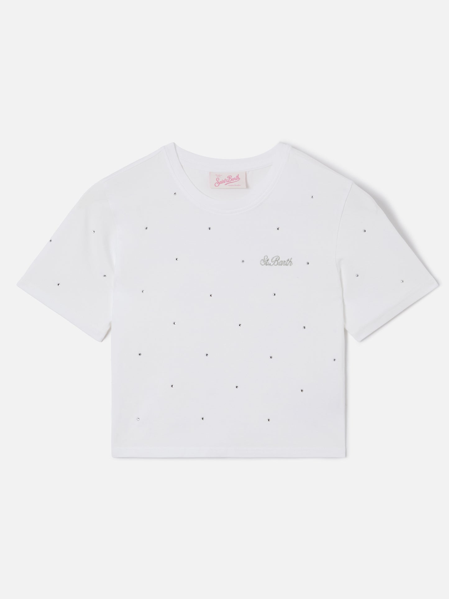 Camiseta Nives de algodón blanco con strass all-over 