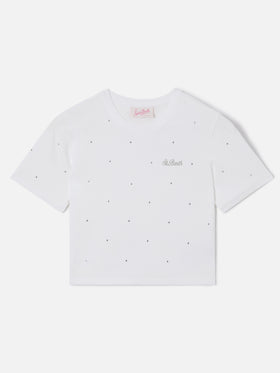 Camiseta Nives de algodón blanco con strass all-over 
