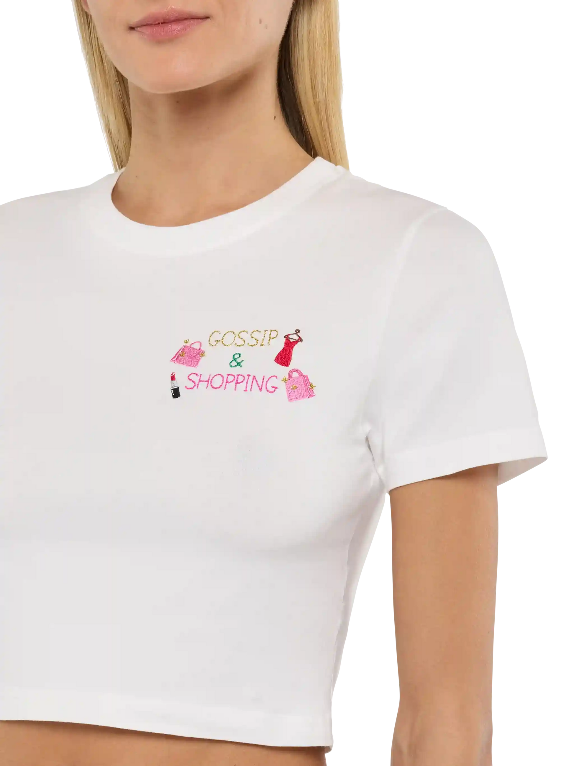 Nives cotton t-shirt with Gossip $ Shopping embroidery - MC2 Saint Barth