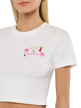 Nives cotton t-shirt with Gossip $ Shopping embroidery - MC2 Saint Barth