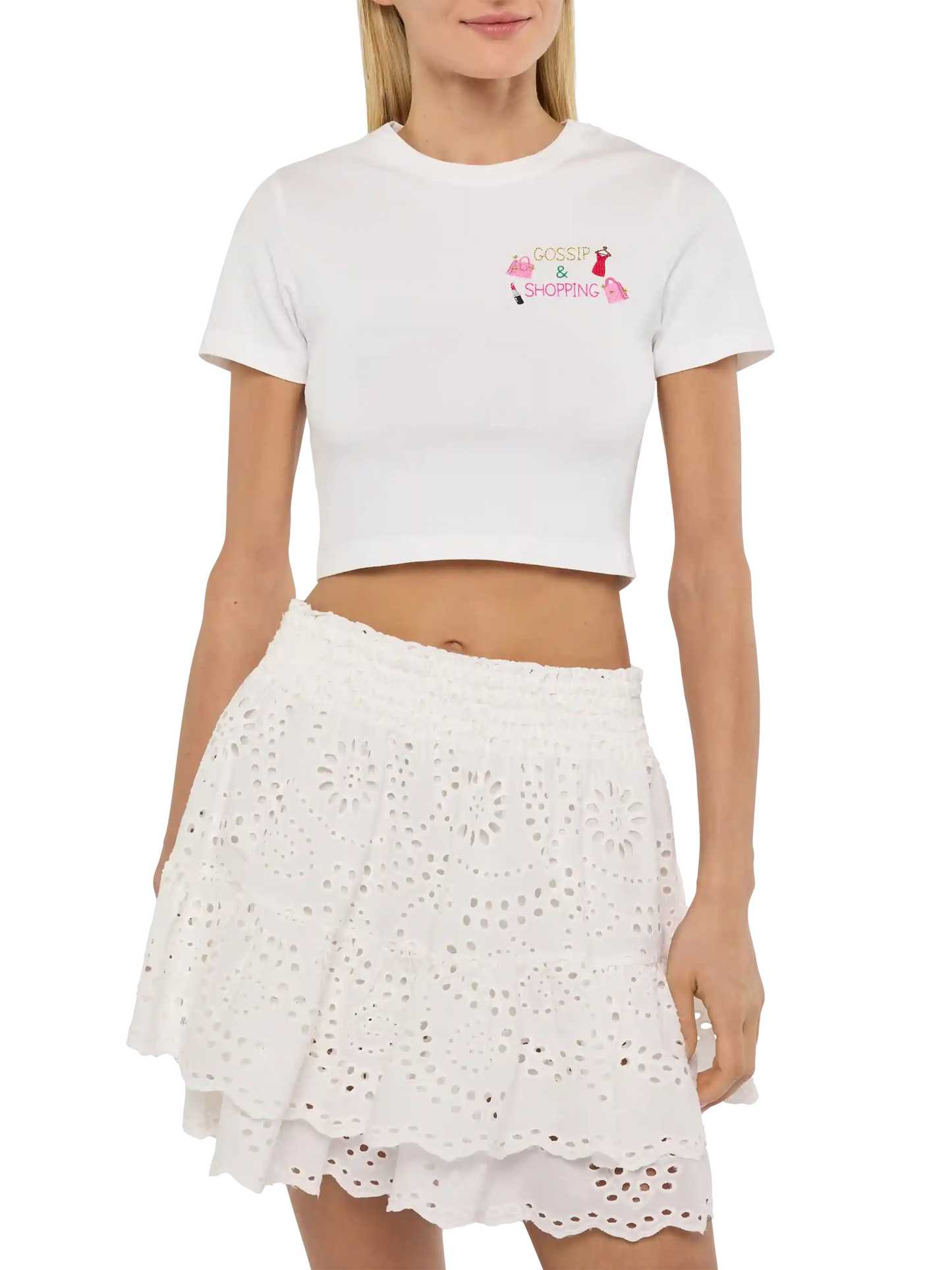 Nives cotton t-shirt with Gossip $ Shopping embroidery - MC2 Saint Barth