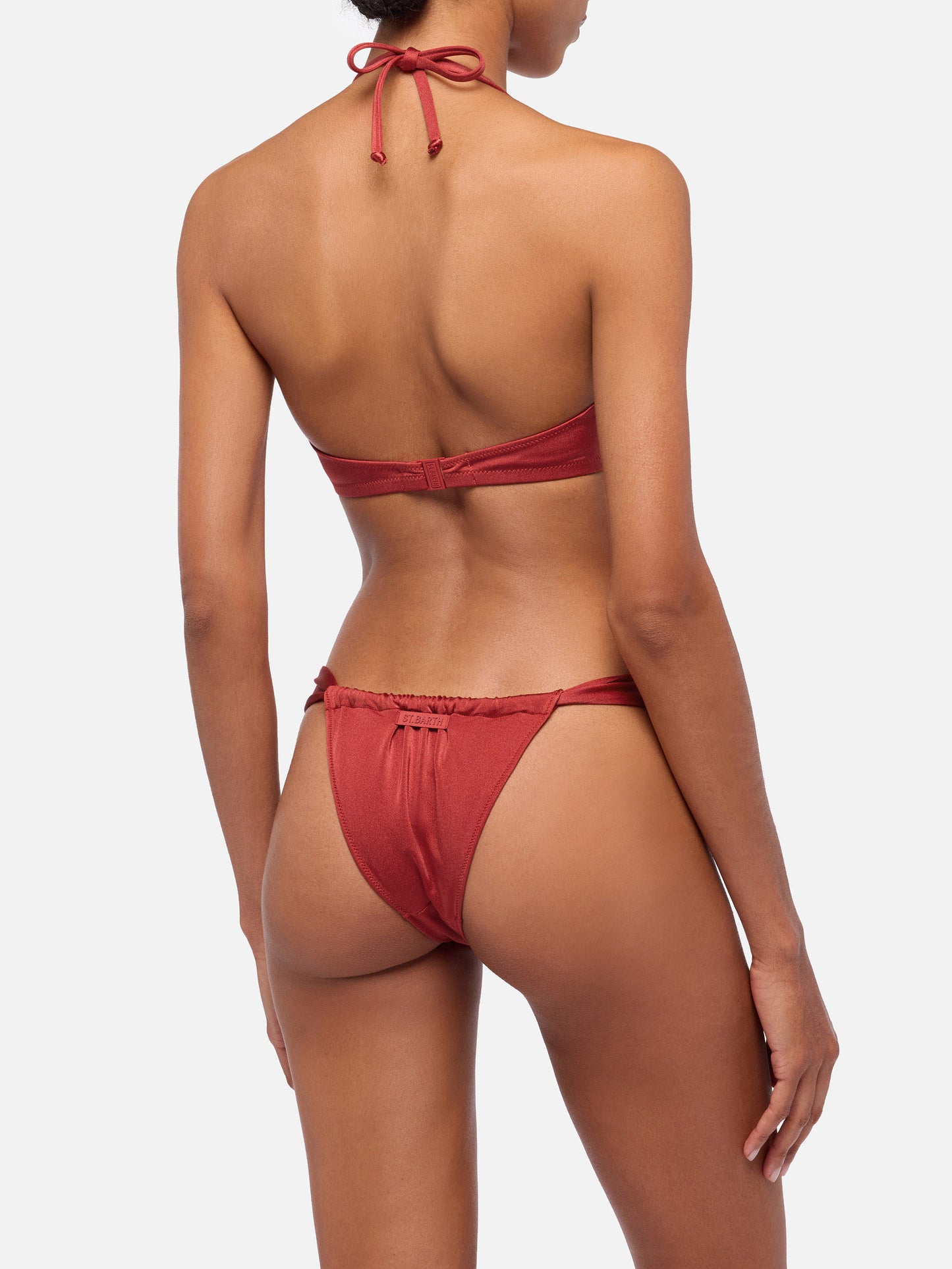 Noelle shimmer brick red cheekiest swim briefs - Gaia shimmer brick red triangle bralette top