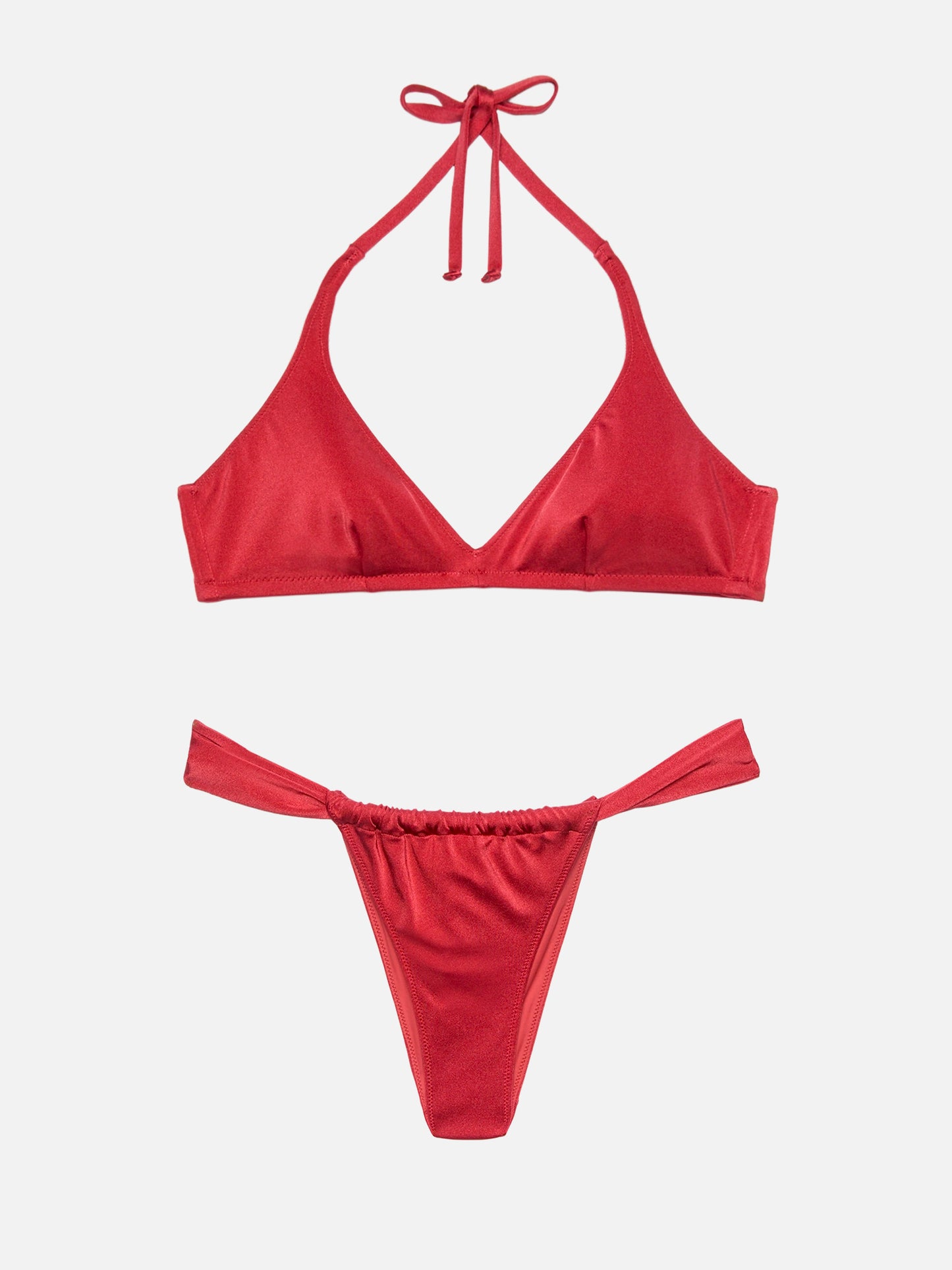 Noelle shimmer brick red cheekiest swim briefs - Gaia shimmer brick red triangle bralette top