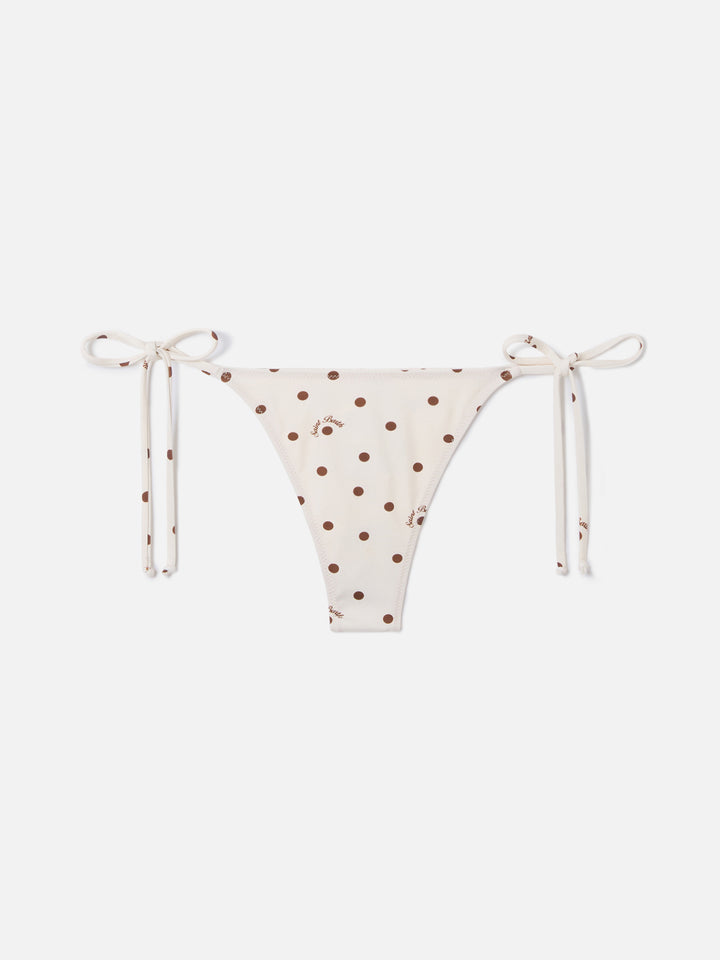 Norah thong bikini bottoms in beige with polka dot print