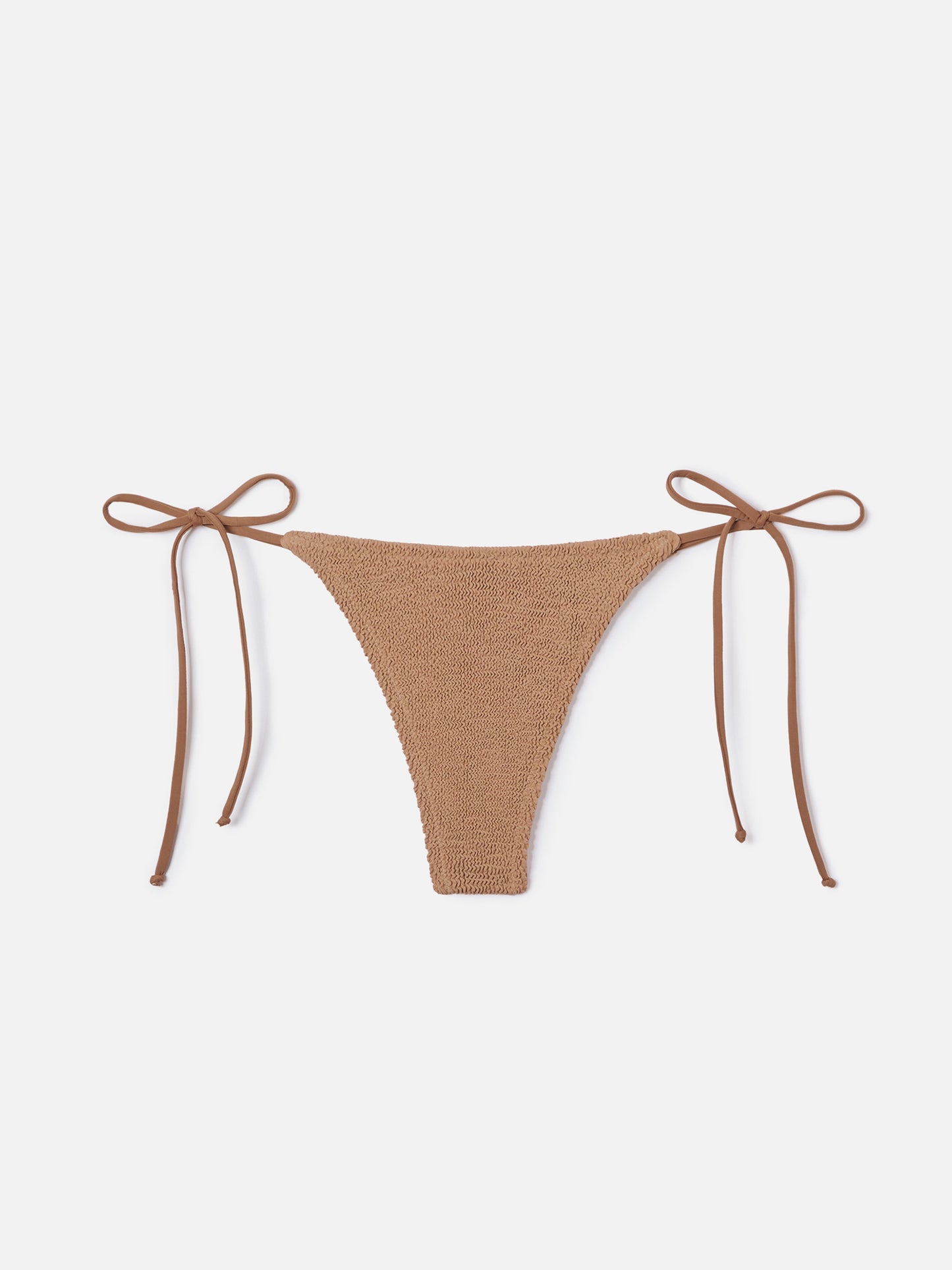 Braguita de bikini tipo tanga Norah en tejido crinkle marrón claro 