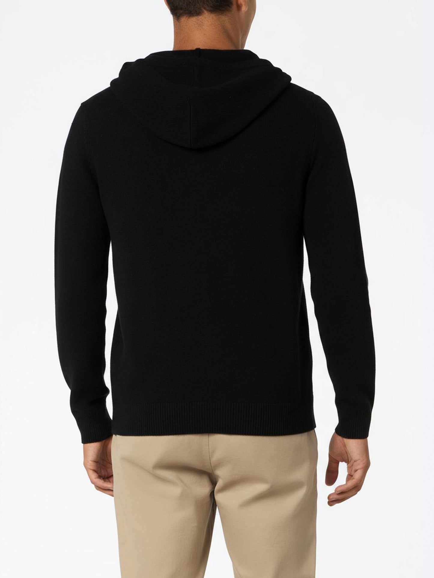 Man black lambswool hooded sweater Notting