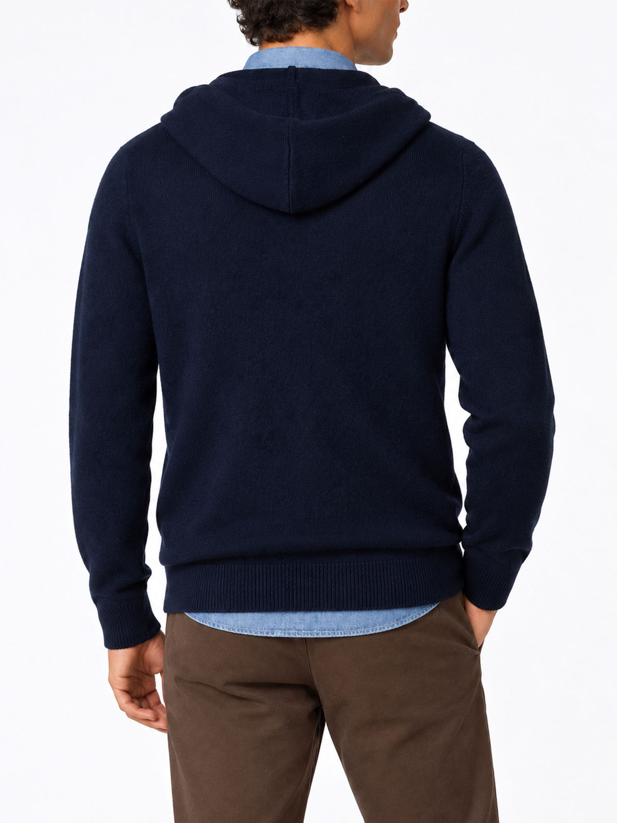 Maglione con cappuccio e zip intera Notting blu navy in lana d’agnello