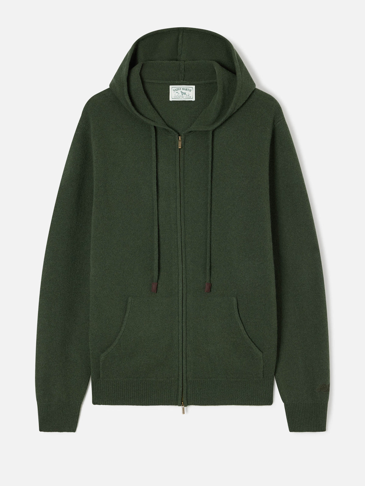 Military green Notting lambswool hooded knit with full zip