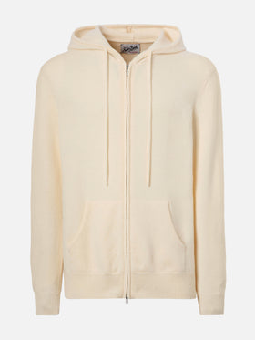 Felpa con cappuccio Notting in 100% lambswool bianco