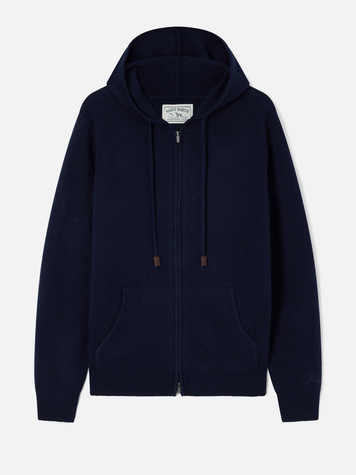 Punto con capucha de lana de cordero Notting Navy blue con cremallera completa 