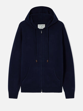 Punto con capucha de lana de cordero Notting Navy blue con cremallera completa 