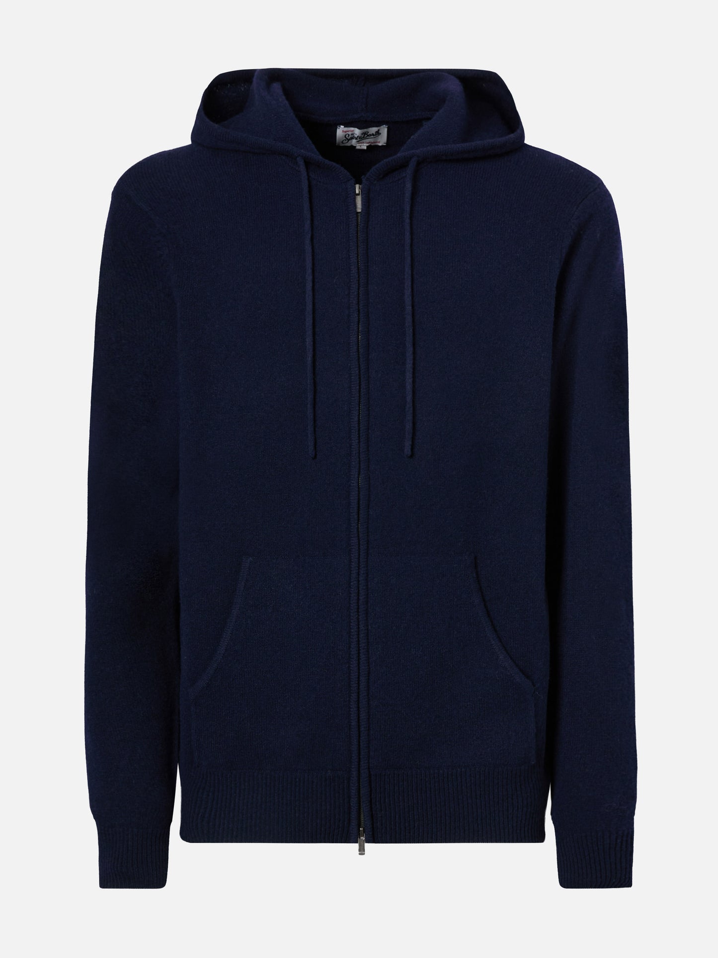 Felpa in lambswool Notting blu notte con cappuccio