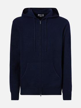 Felpa in lambswool Notting blu notte con cappuccio