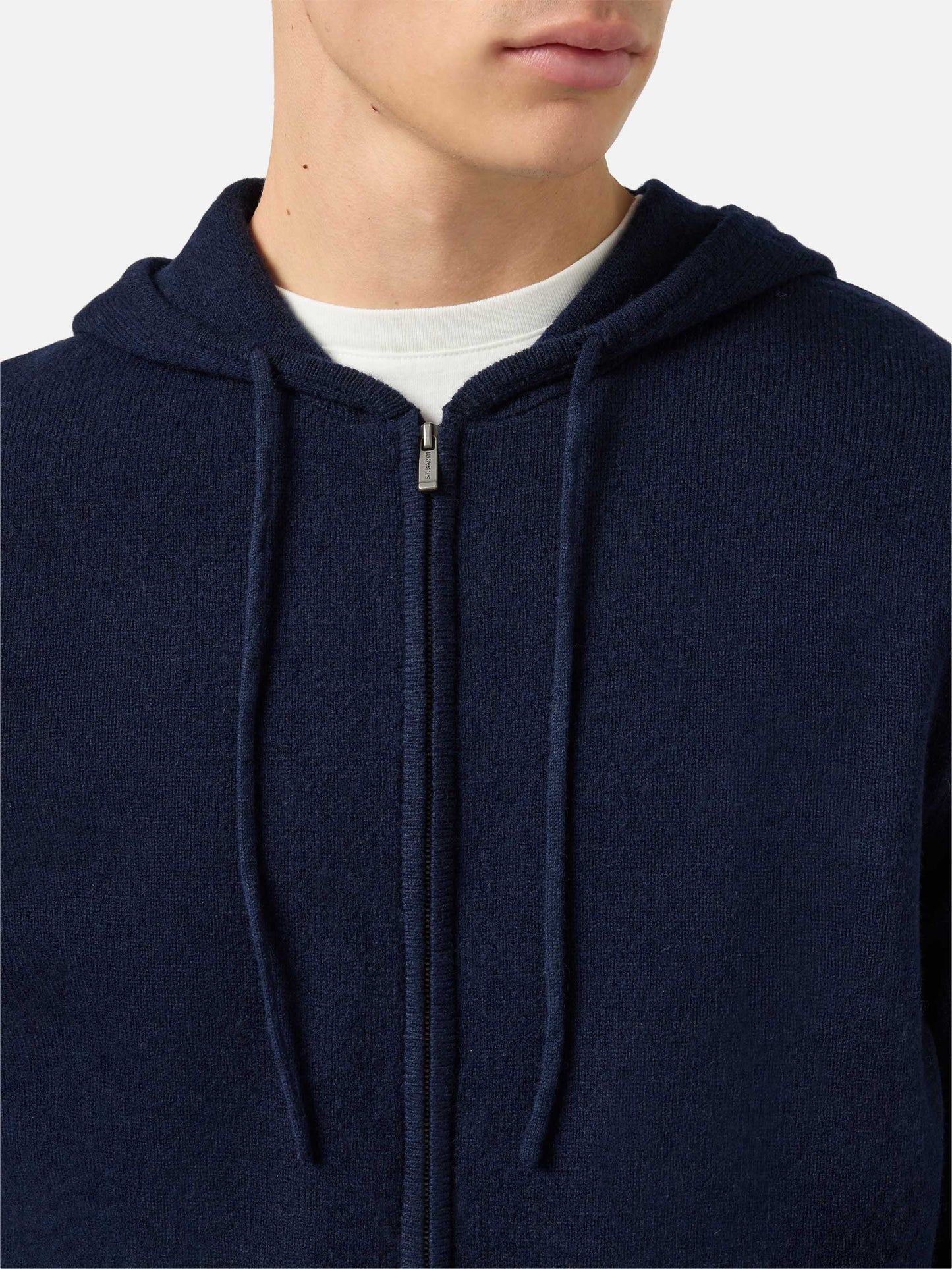 Felpa con cappuccio in 100% lambswool Notting blu notte