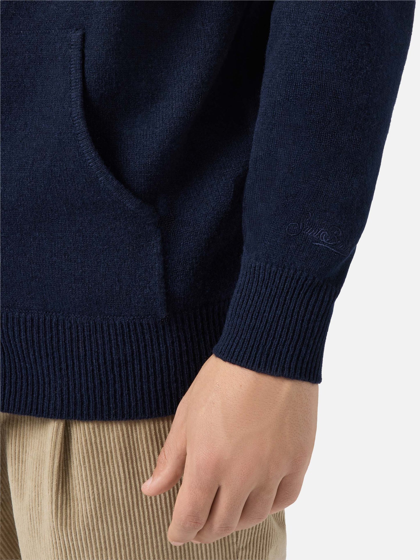 Felpa con cappuccio in 100% lambswool Notting blu notte