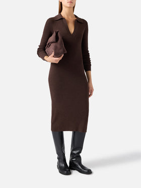 Brown Octavia merino wool blend long knit dress