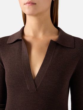 Brown Octavia merino wool blend long knit dress