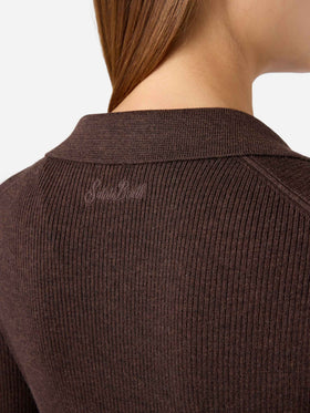 Brown Octavia merino wool blend long knit dress
