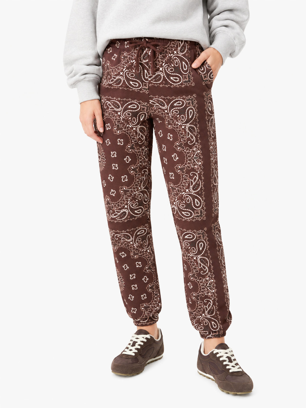 Pantalone da donna in felpa con stampa bandana marrone