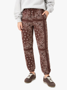 Pantalone da donna in felpa con stampa bandana marrone