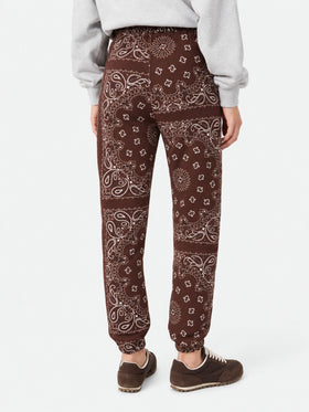 Pantalone da donna in felpa con stampa bandana marrone
