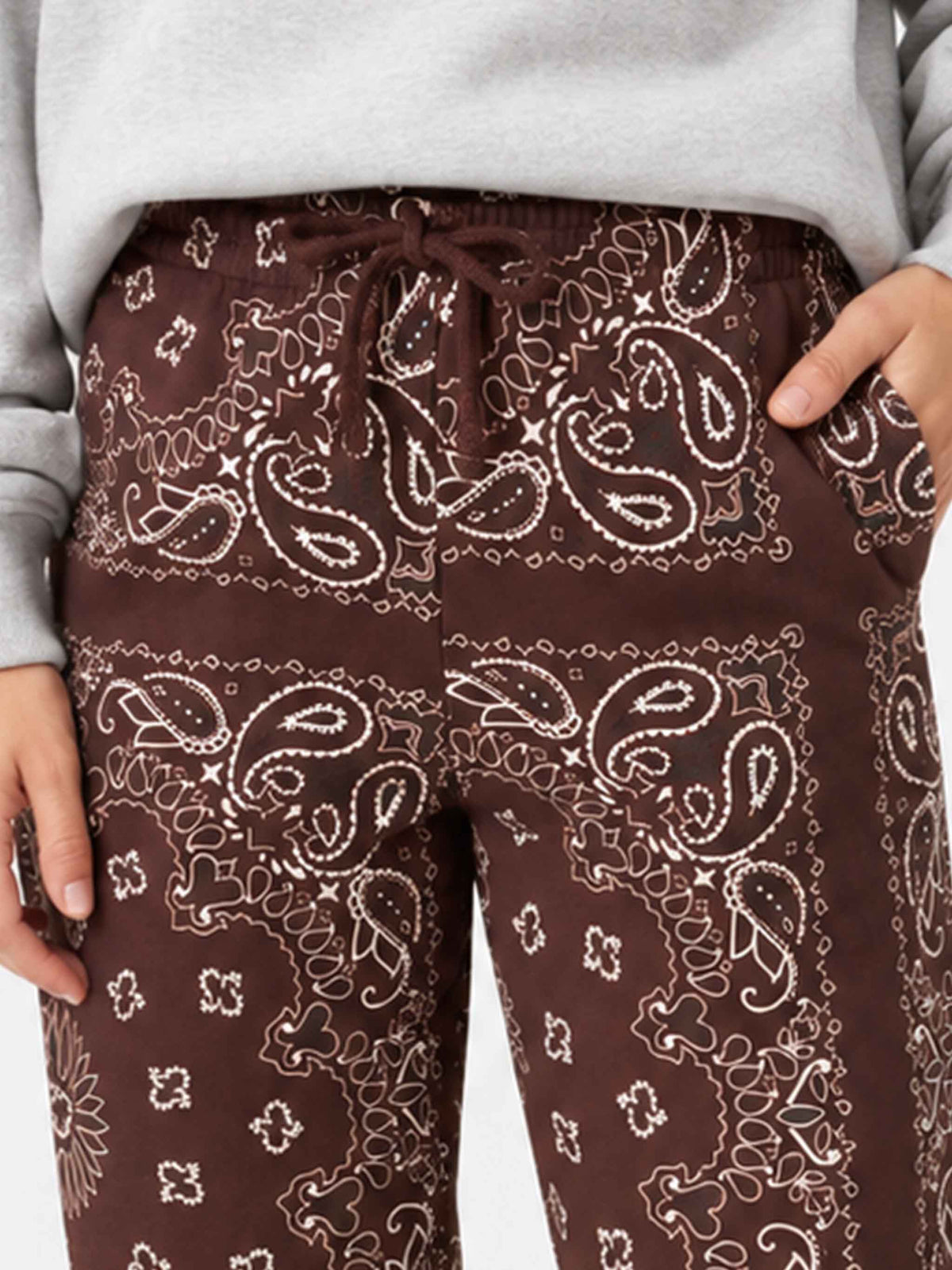 Pantalone da donna in felpa con stampa bandana marrone