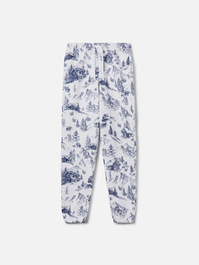 Baumwoll-Fleecehose Odalys mit Toile-de-Jouy-Print 
