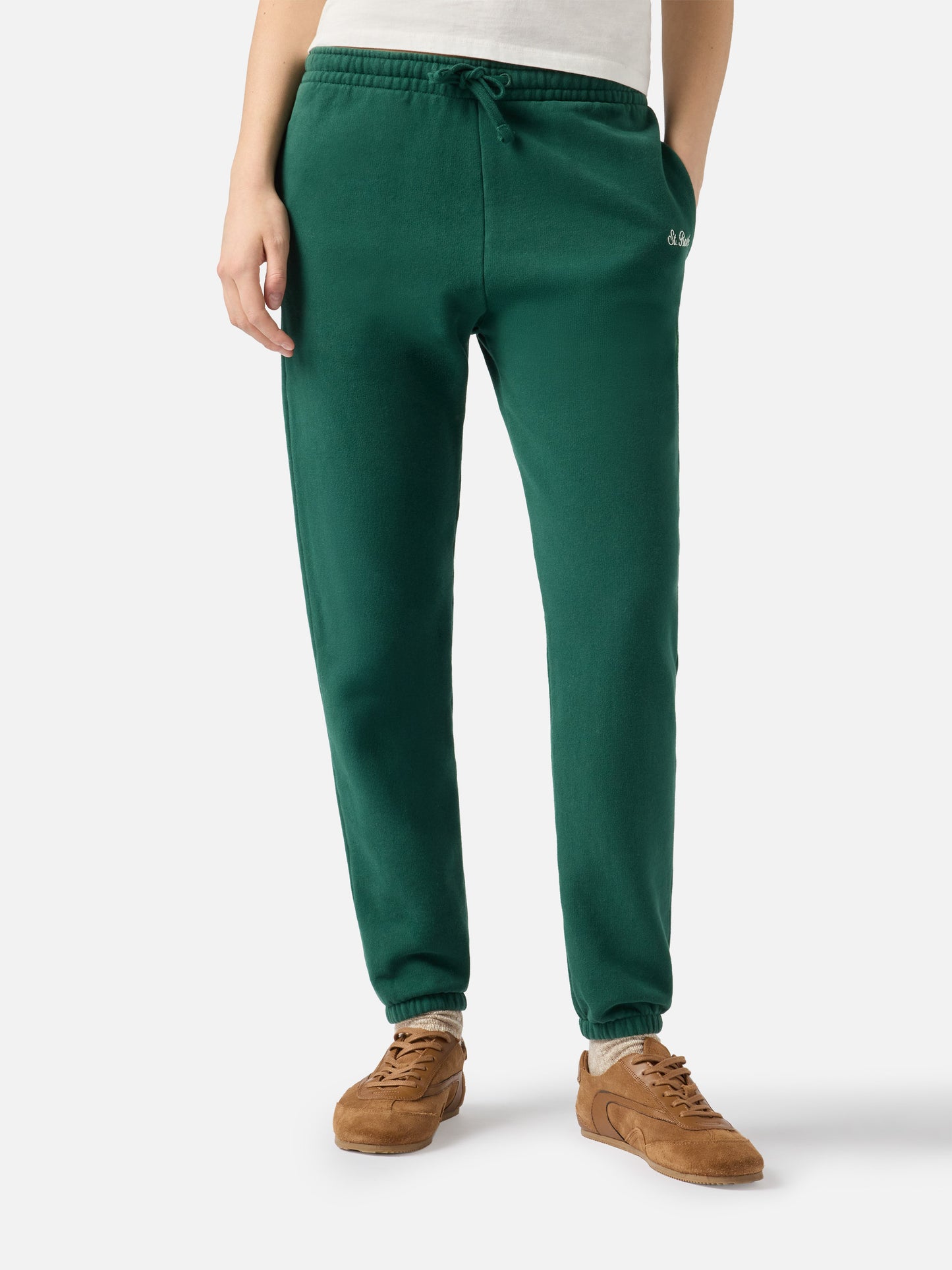 Woman British green cotton fleece jogger pants Odalys