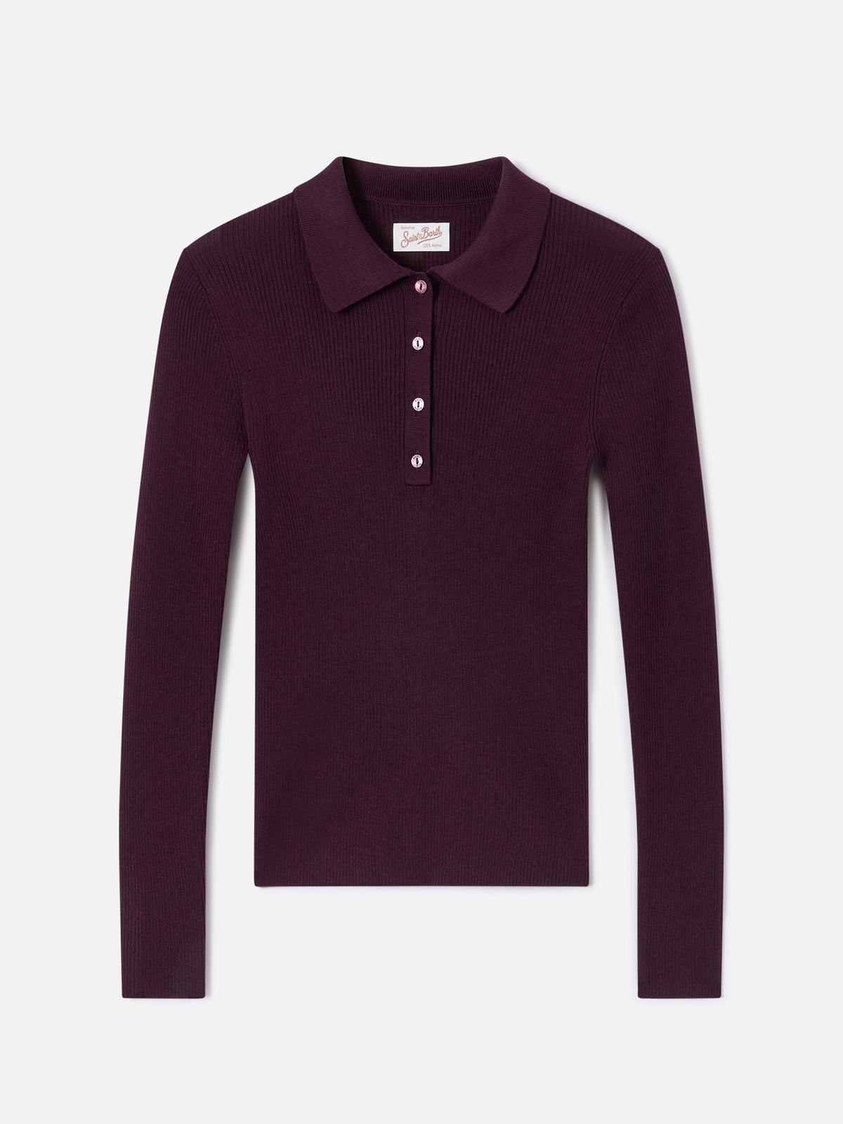 Aubergine Odell merino wool polo collar knit