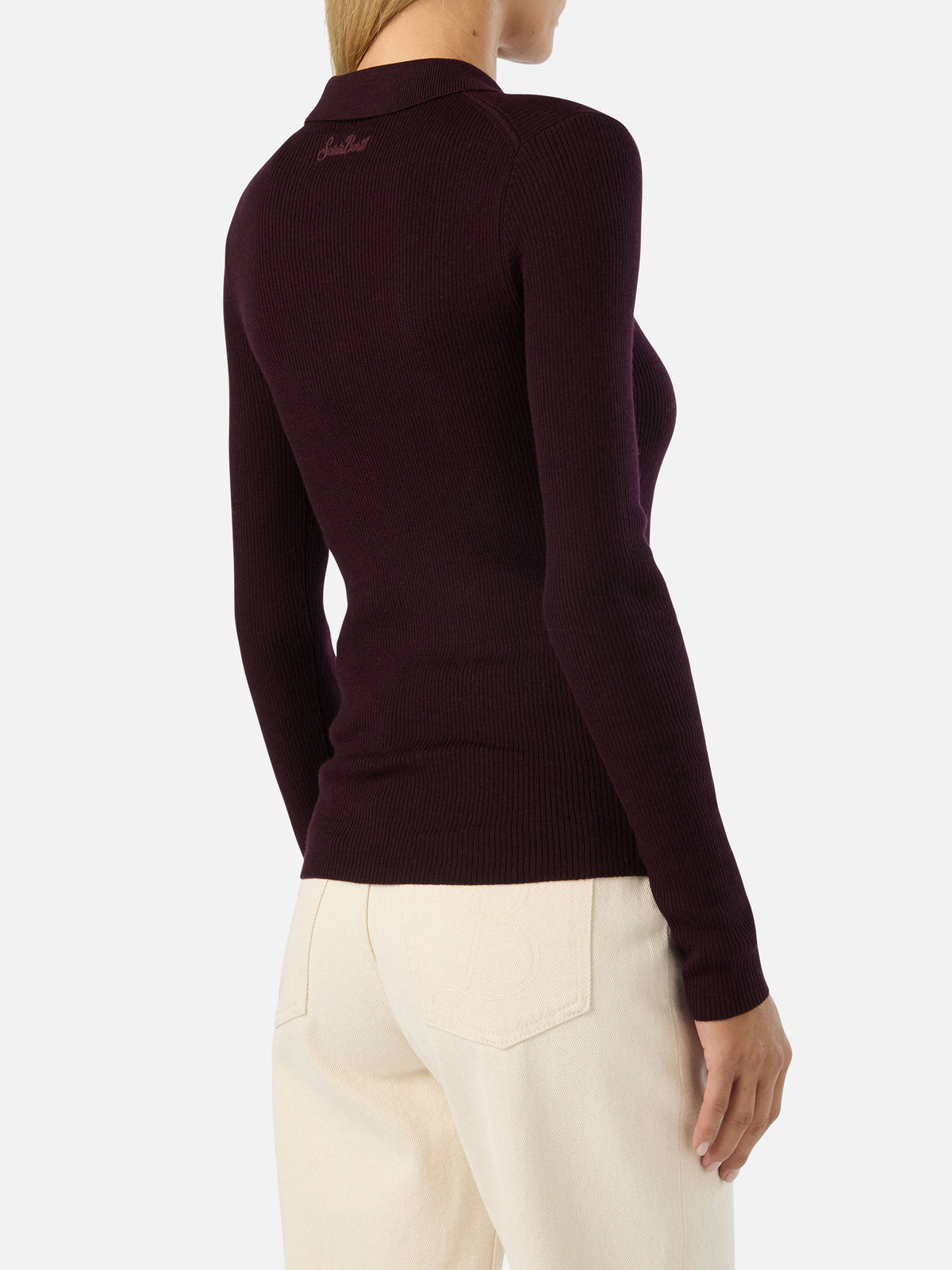 Aubergine Odell merino wool polo collar knit