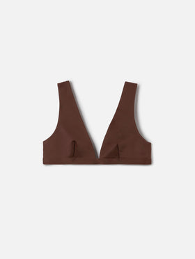 Ofelia wide-strap triangle bikini top in brown