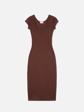 Long Olimpia dress in brown ribbed stretch cotton fabric