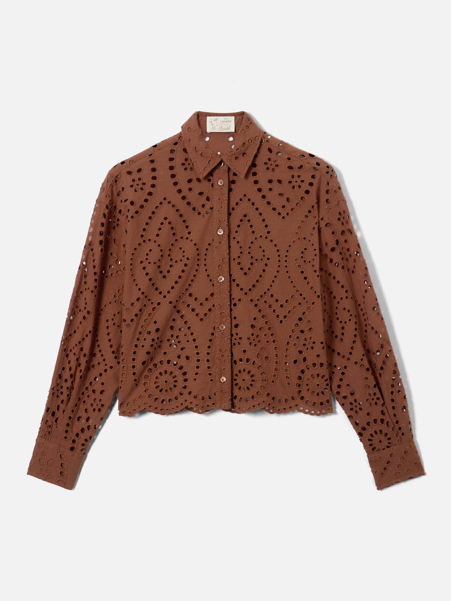 Oriane Cropped-Hemd aus brauner Sangallo-Baumwolle 