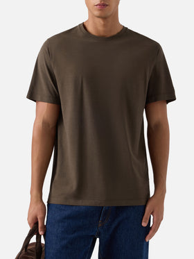 Military green Orson cotton crepe t-shirt with logo embroidery