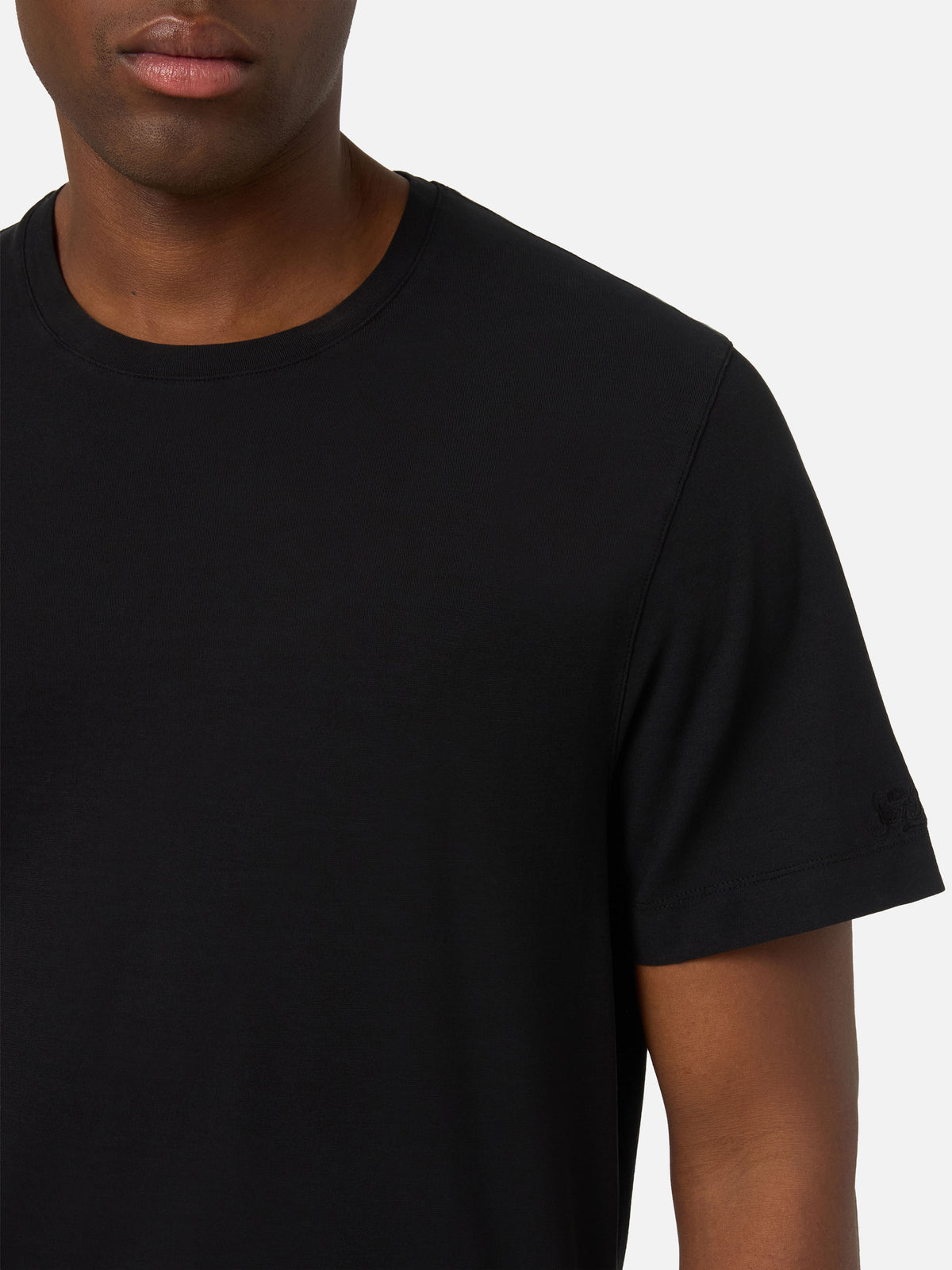 Camiseta Orson negra de crepé de algodón con bordado del logo 