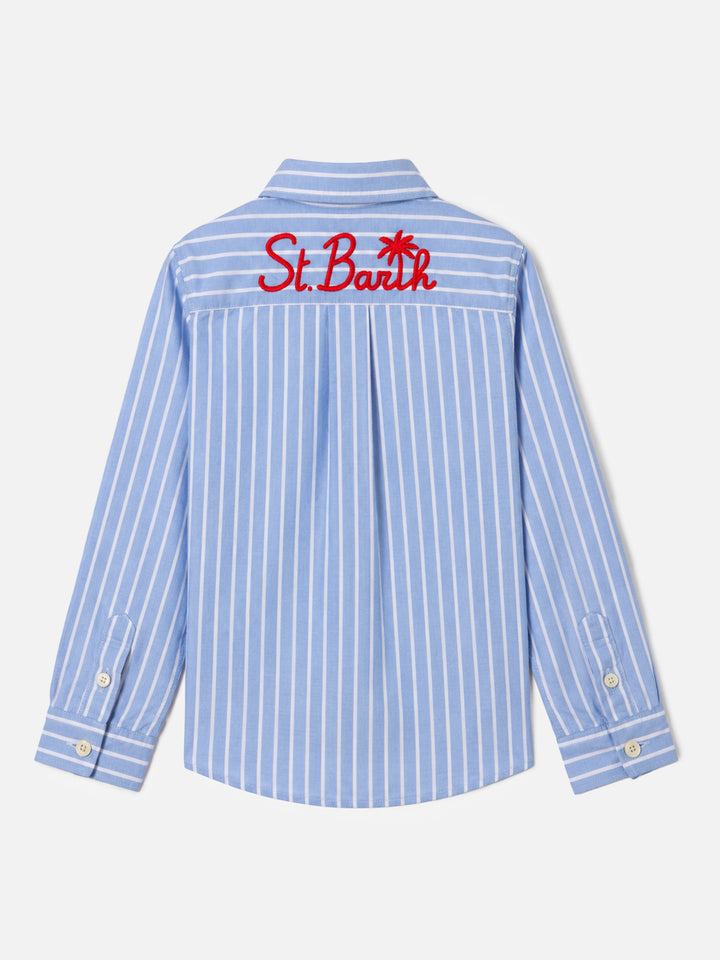 Camicia button-down Oxford Jr blu con ricamo palme
