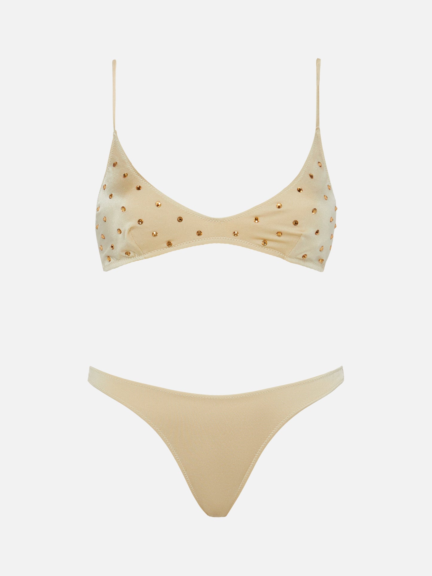 Bralette scollata oro con applicazioni di strass Paloma - Naomi slip mare cheeky oro con grande decorazione di strass