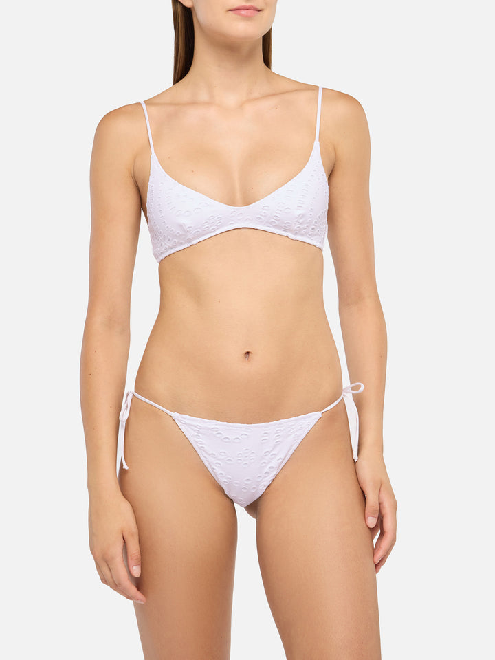 Marielle white Sangallo lace classic swim briefs - Paloma white Sangallo lace scoop bralette