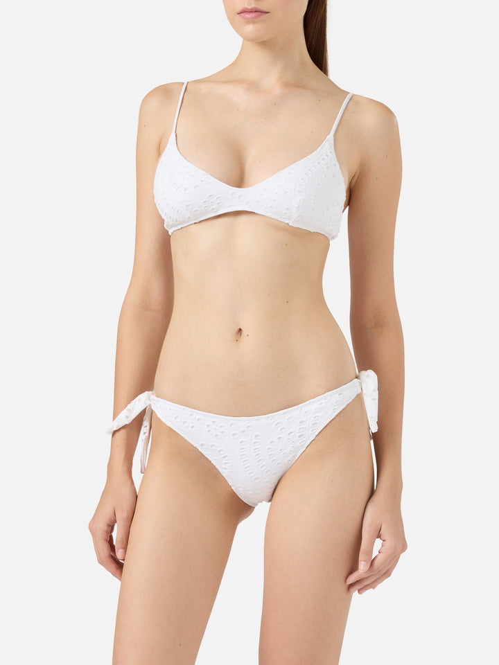 Bralette scollata in Sangallo bianco Paloma - Yali slip mare classico in pizzo Sangallo nero