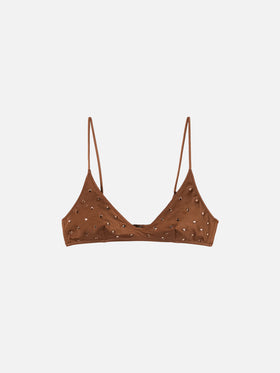 Paloma brown scoop bralette with rhinestone embellishment