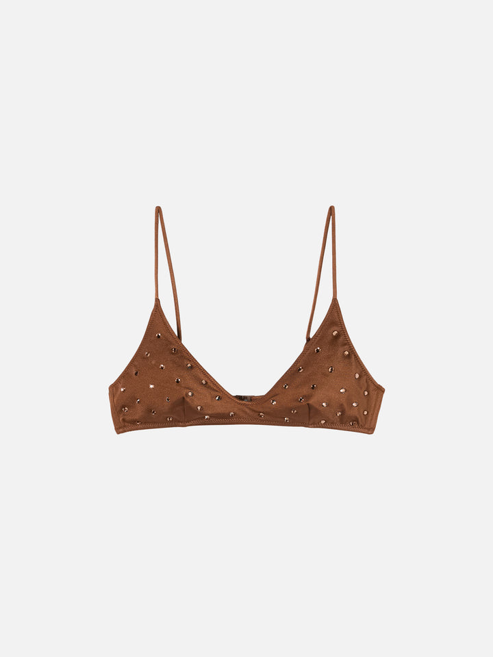 Paloma brown scoop bralette with rhinestone embellishment